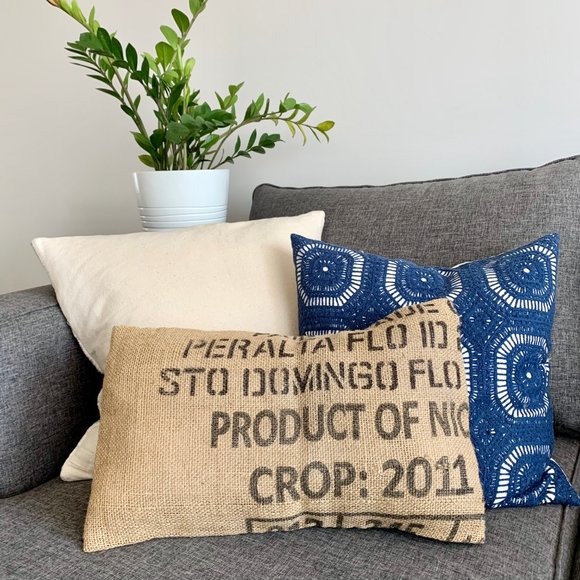 Burlap Lumbar Pillow Cover Handmade 13" x 20"